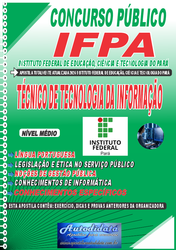 Capa de Apostila concurso IFPA 2026 Técnico de Tecnologia da Informação