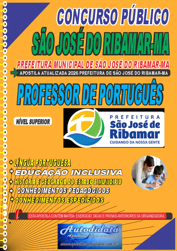 Capa de Apostila concurso São José de Ribamar - MA 2026 - Professor de Português