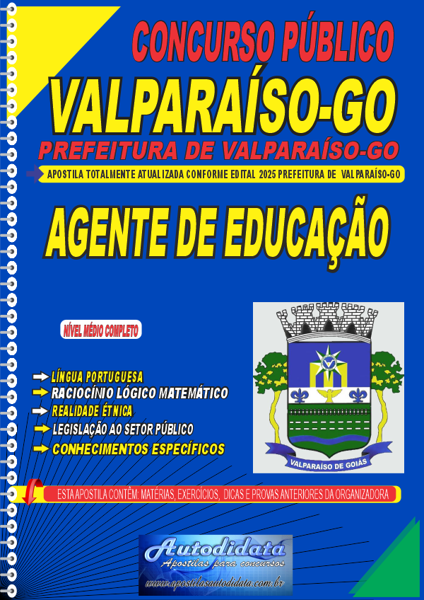 Capa de Apostila concurso Valparaíso GO 2025 Agente de Educação