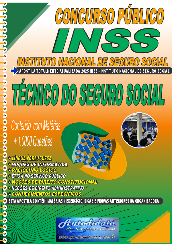 Capa de Apostila concurso do INSS 2025 - Técnico do Seguro Social