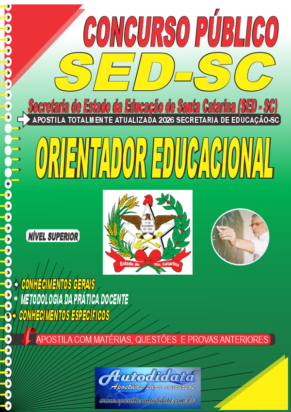 Capa de Apostila concurso Secretaria Educação Santa Catarina - SED/SC 2026 - Orientador Educacional