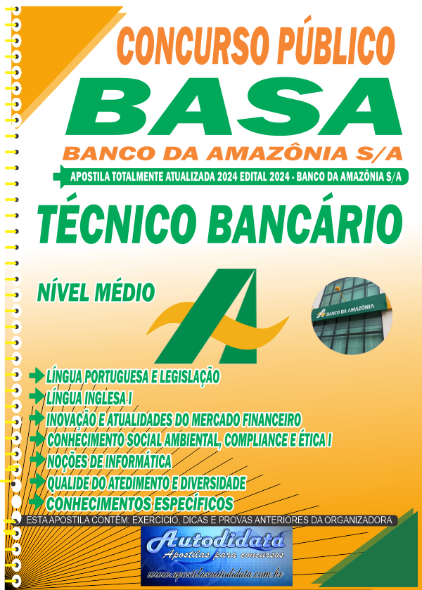 Capa de Apostila concurso do BASA 2024 - Técnico Bancário