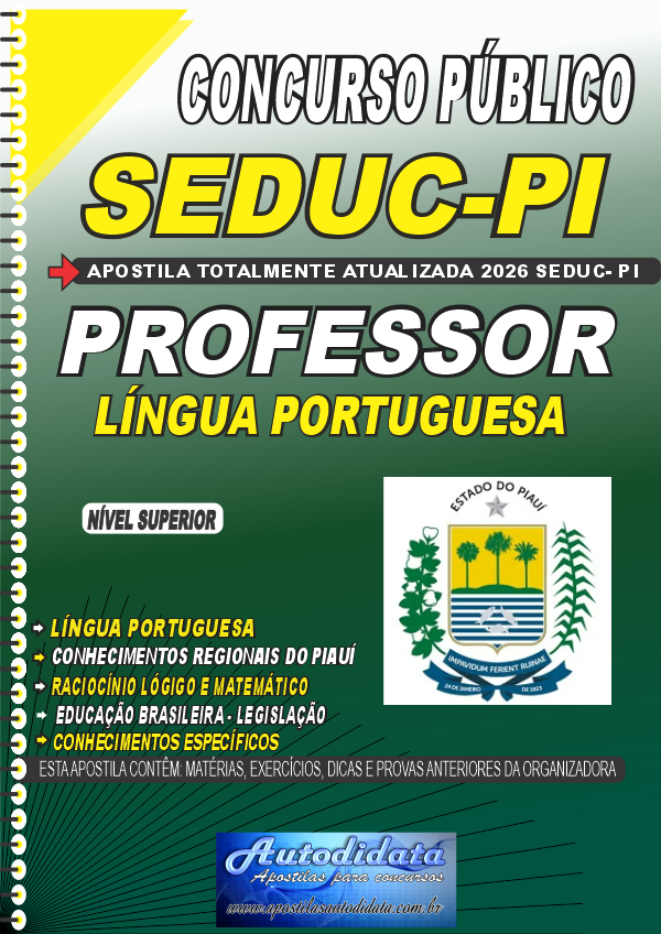 Capa de Apostila concurso Secretaria de Educação SEDUC-PI 2026 - Professor de Português
