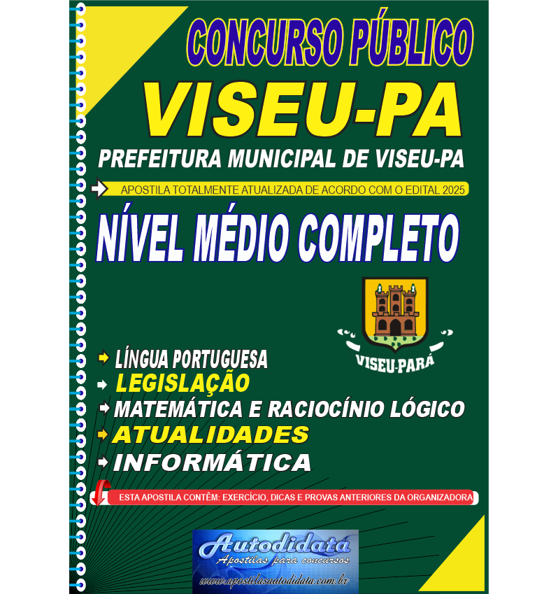 Capa de Apostila concurso Prefeitura de VISEU-PA 2025 Nível Médio
