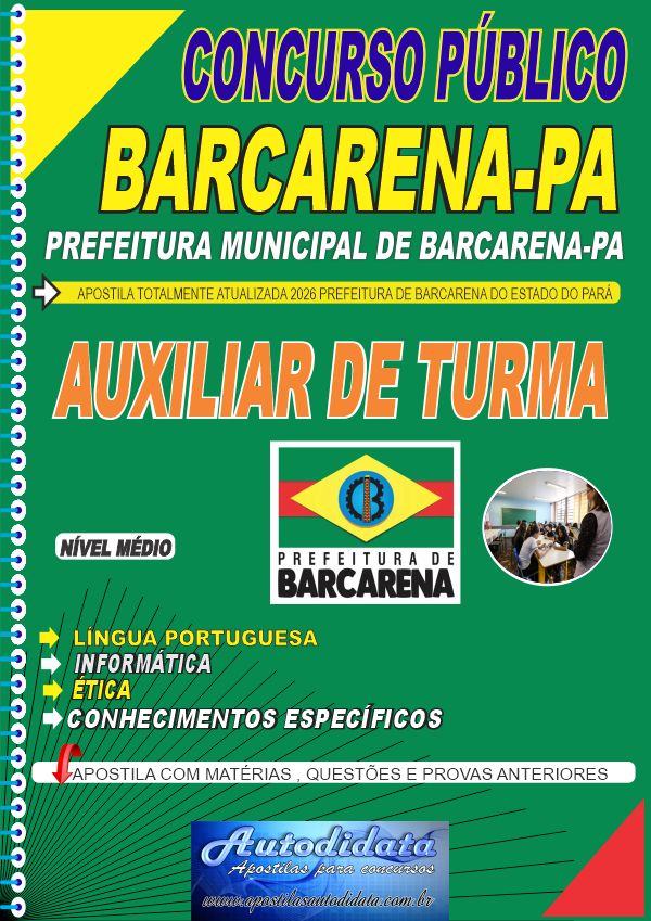 Capa de Apostila concurso de Barcarena PA 2026 Auxiliar de Turma