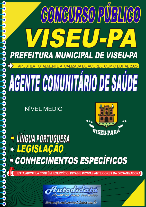 Capa de Apostila concurso da Prefeitura de Viseu PA 2025 - Agente Comunitário de Saúde