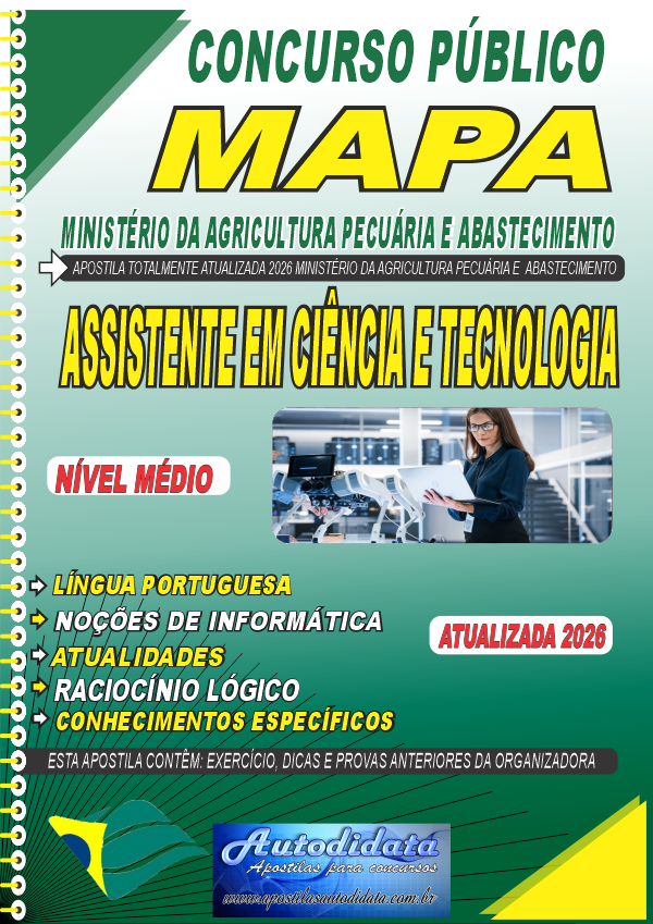 Capa de Apostila concurso do MAPA Ministério da Agricultura 2026 - Assistente em Ciência e Tecnologia