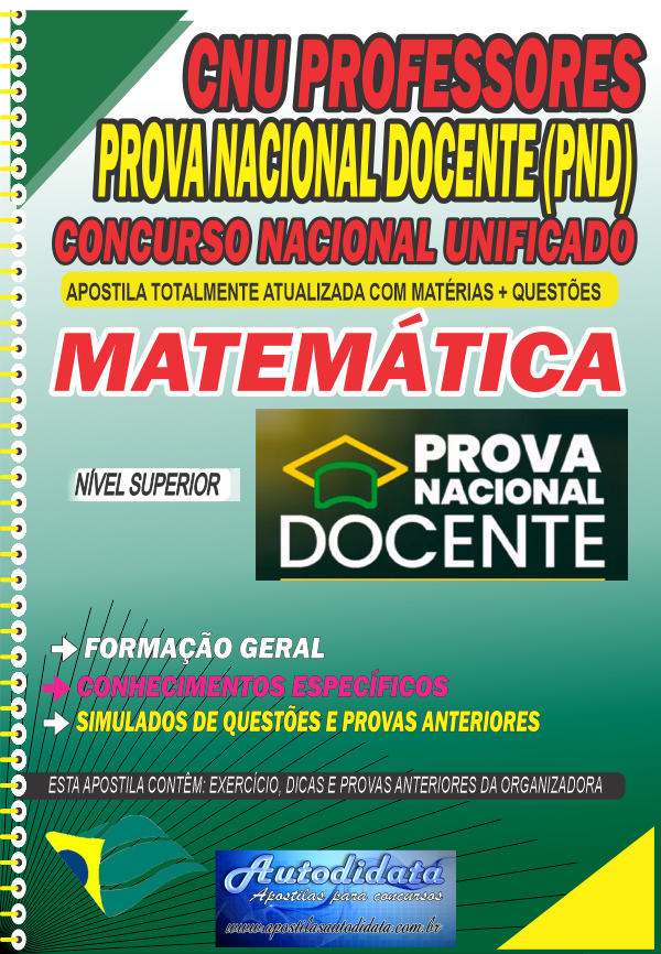 Capa de Apostila concurso Prova Nacional Docente 2026 PND CNU Professor de Matemática