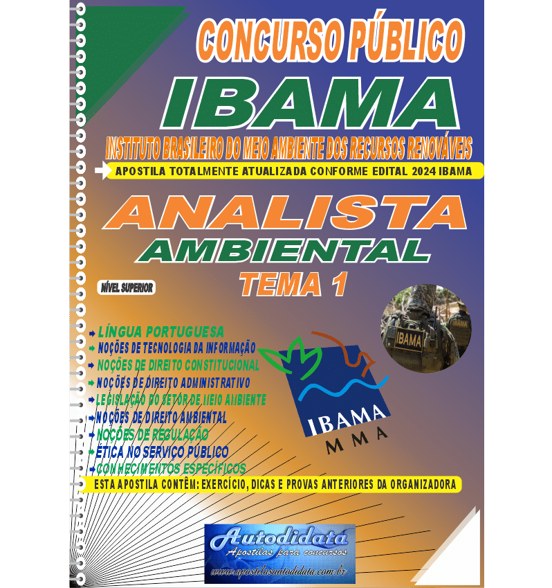 Capa de Apostila concurso IBAMA 2024 Analista Ambiental Tema 1