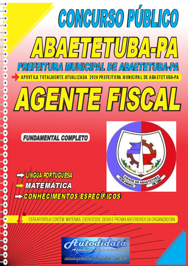 Capa de Apostila concurso Prefeitura de Abaetetuba PA 2026 Agente Fiscal