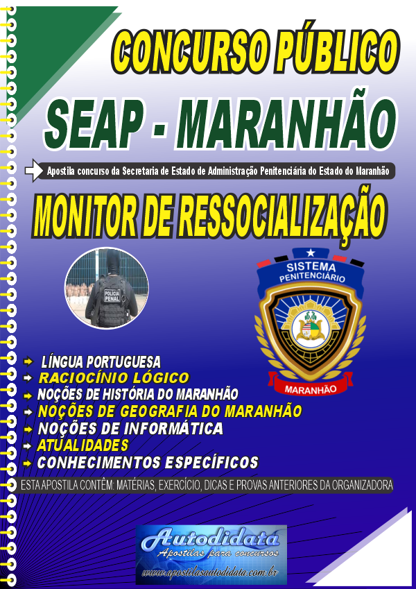 Capa de Apostila  concurso da SEAP MA 2026 – Monitor de Ressocialização