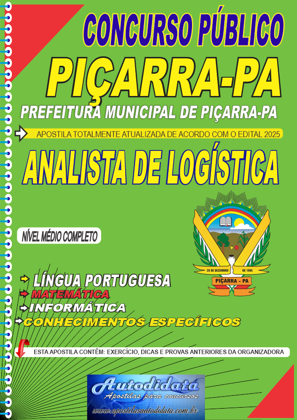 Capa de Apostila concurso Prefeitura de Piçarra-PA 2025 - Analista de Logística