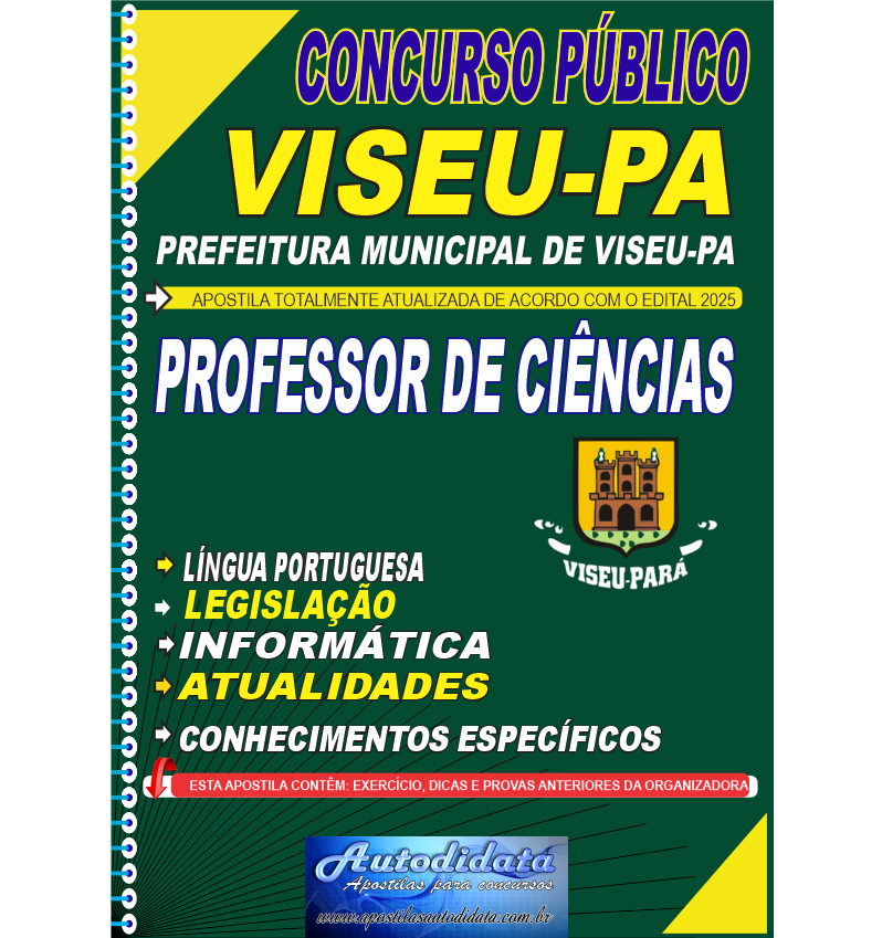 Capa de Apostila concurso VISEU-PA 2025 Professor de Ciências