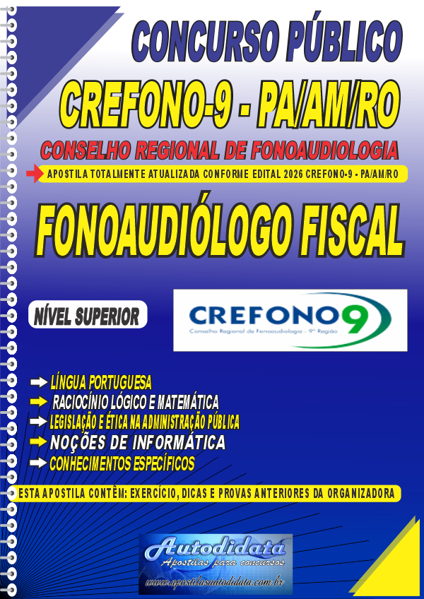 Capa de Apostila concurso Conselho Regional de Fonoaudiologia da 9ª Região (CREFONO-9) 2026 - Fonoaudiólogo Fiscal