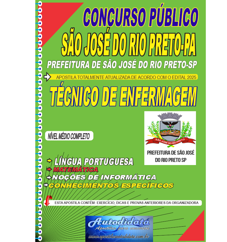 Capa de Apostila concurso Prefeitura São José Rio Preto SP 2025 Técnico de Enfermagem