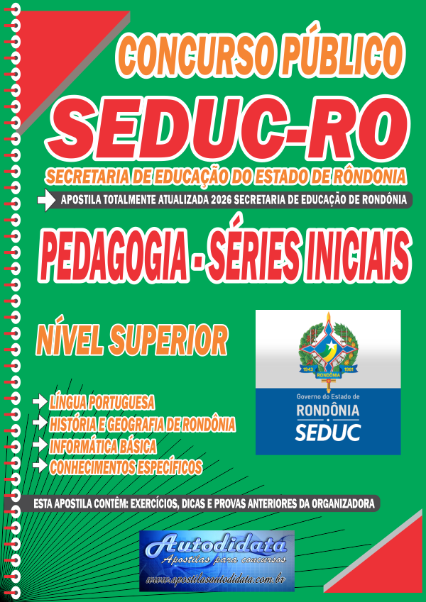 Capa de Apostila concurso SEDUC Rondônia 2026 – PEDAGOGIA - SÉRIES INICIAIS