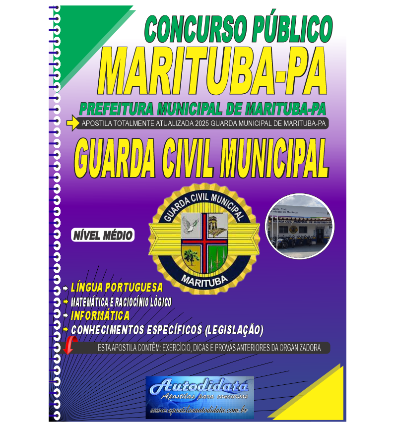 Capa de Apostila concurso da Prefeitura de Marituba-PA 2026 - Guarda Civil Municipal