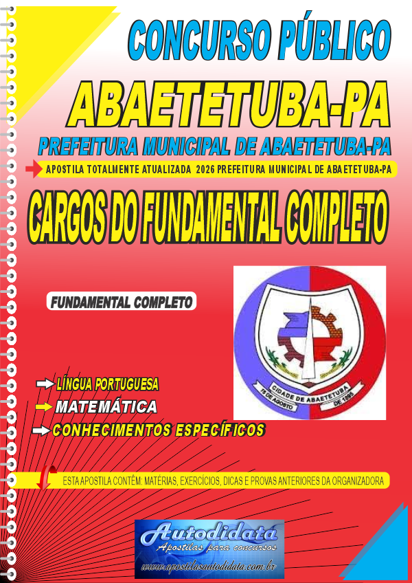 Capa de Apostila concurso Prefeitura de Abaetetuba PA 2026 Fundamental Completo