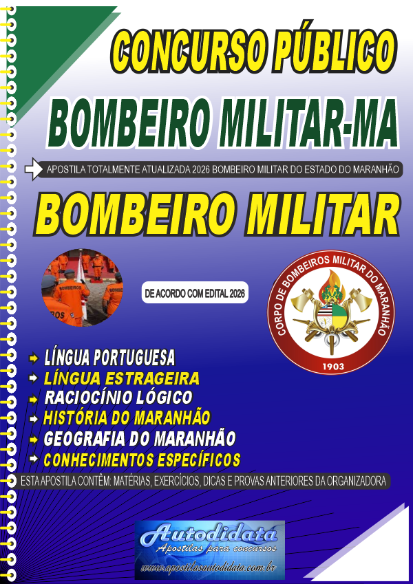 Capa de Apostila concurso Bombeiro Militar do Maranhão CBM/MA 2026 - Praça Combatente