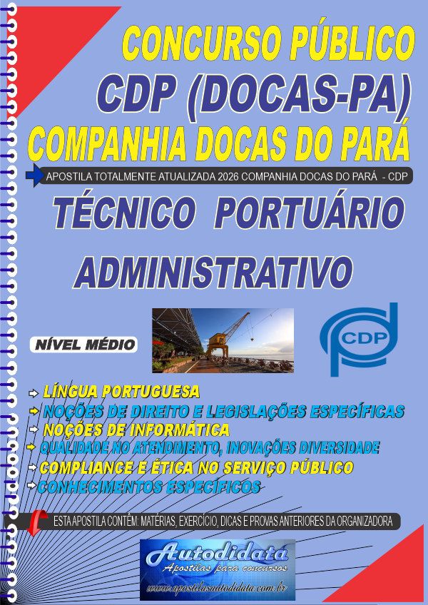 Capa de Apostila concurso Companhia Docas do Pará CDP PA 2026 - Técnico Portuário Administrativo