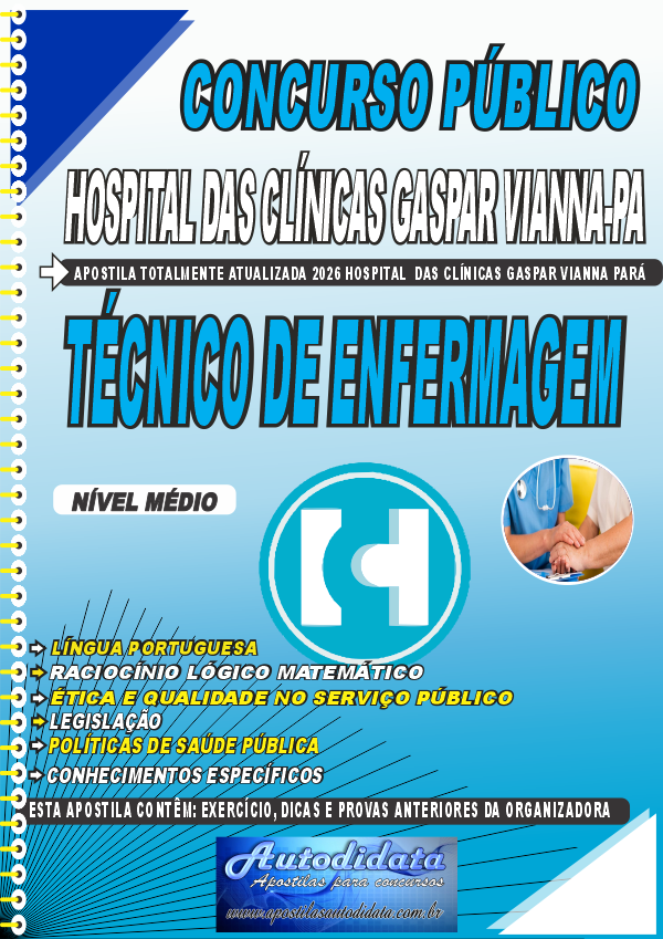 Capa de Apostila concurso FHCGV Hospital Gaspar Vianna 2026 Técnico de Enfermagem