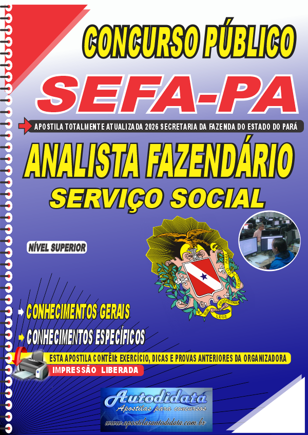 Capa de Apostila concurso SEFA-PA 2026 Analista Fazendário Serviço Social