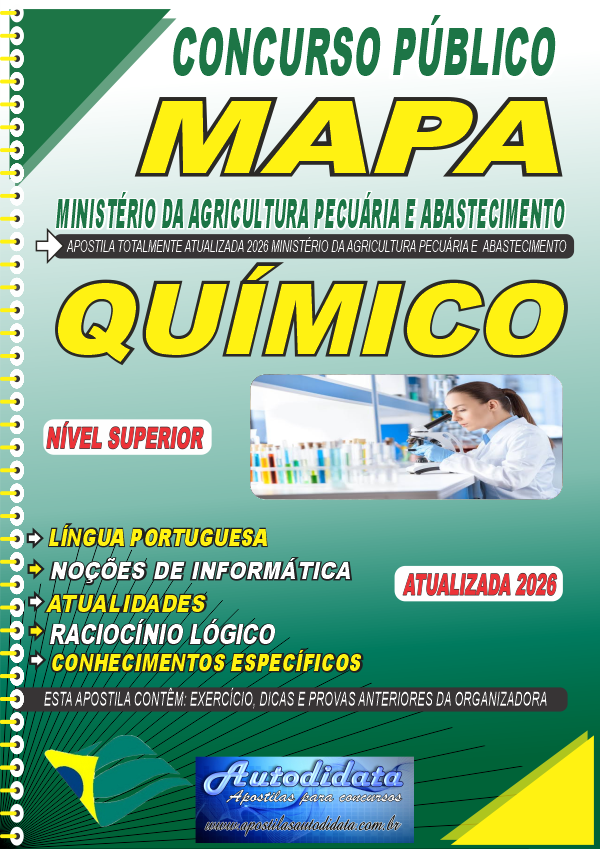Capa de Apostila concurso do MAPA Ministério da Agricultura 2026 - QUÍMICO