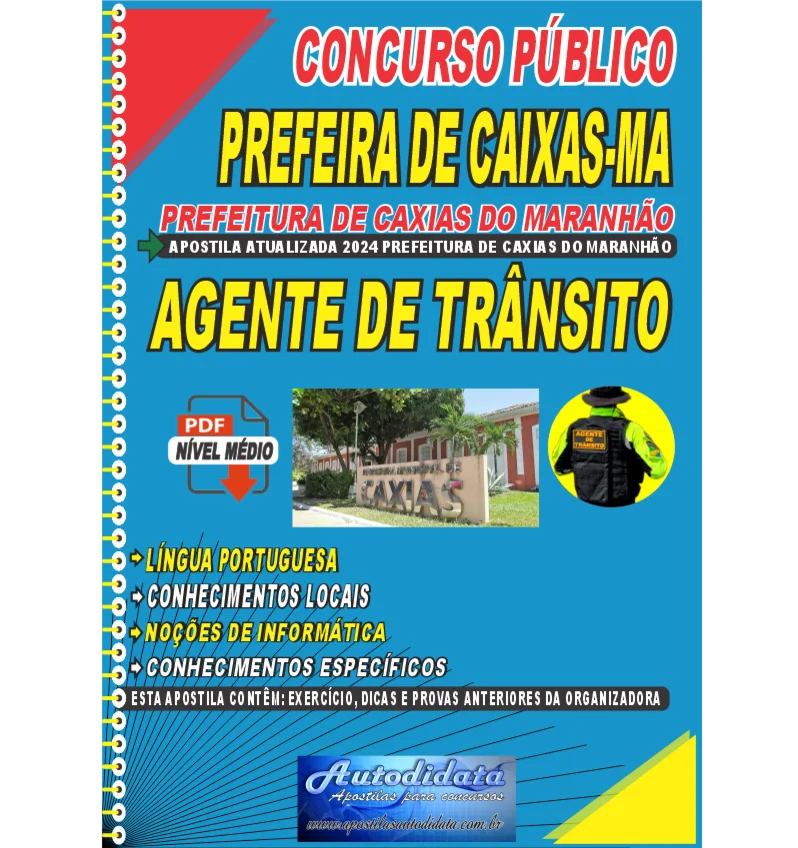 Capa de Apostila concurso da Prefeitura de Caxias-MA 2024 - Agente de Trânsito