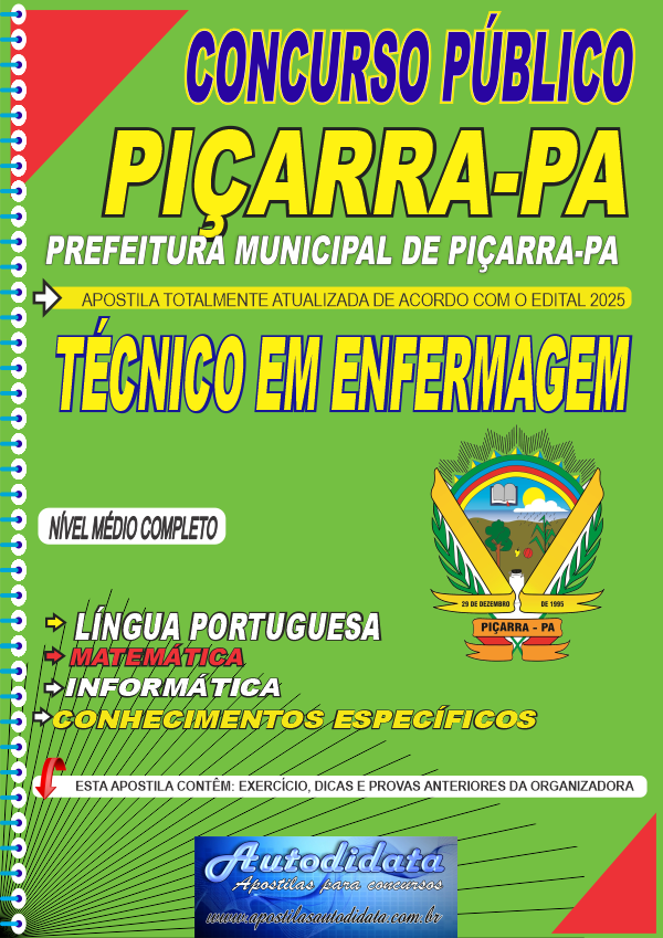 Capa de Apostila concurso Prefeitura de Piçarra-PA 2025 - Técnico em Enfermagem