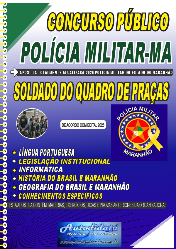 Capa de Apostila concurso Polícia Militar do Maranhão PM-MA 2026 - Soldado