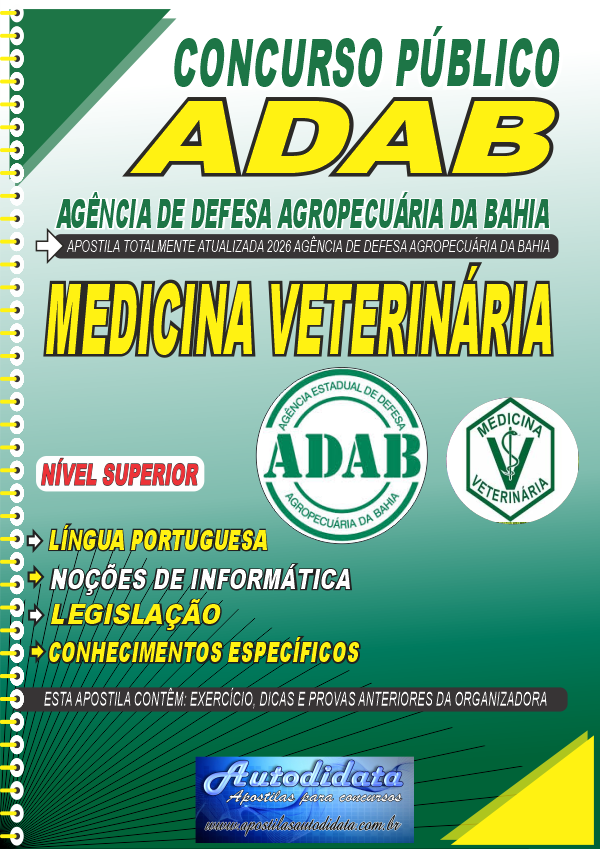 Capa de Apostila concurso Agência de Defesa Agropecuária da Bahia ADAB 2026 - Fiscal Estadual Agropecuário – Medicina Veterinária