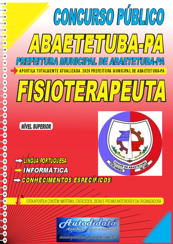 Capa de Apostila concurso Prefeitura de Abaetetuba PA 2026 Fisioterapeuta