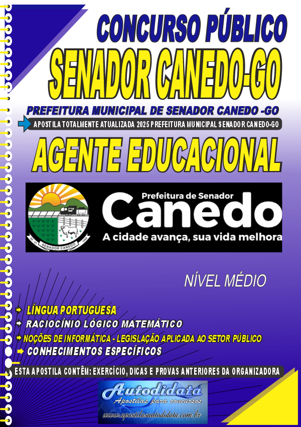 Capa de Apostila concurso Prefeitura de Senador Canedo - GO 2025 - Agente Educacional