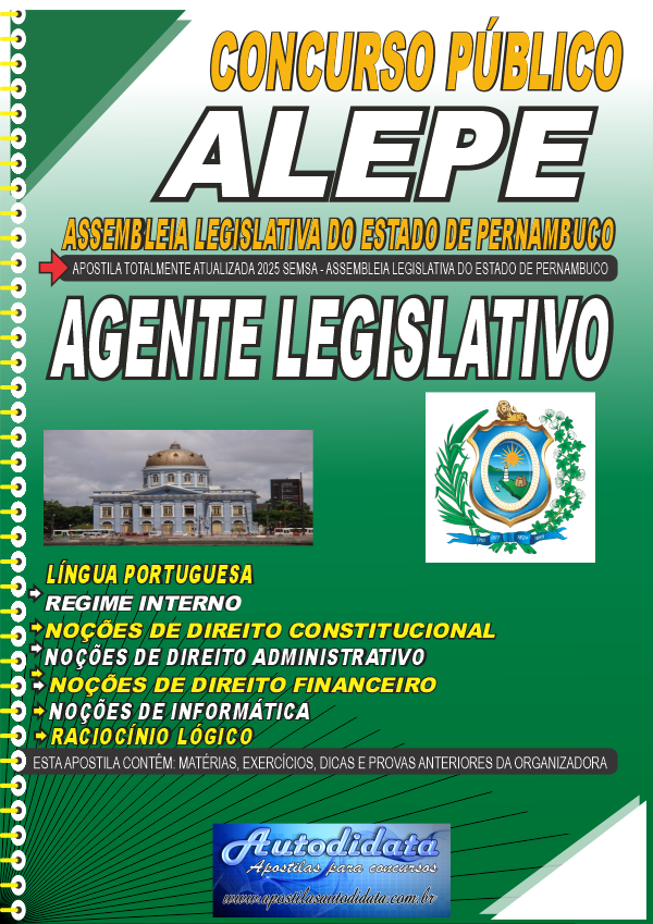 Capa de Apostila concurso Assembleia Legislativa Pernambuco 2026 Agente Legislativo