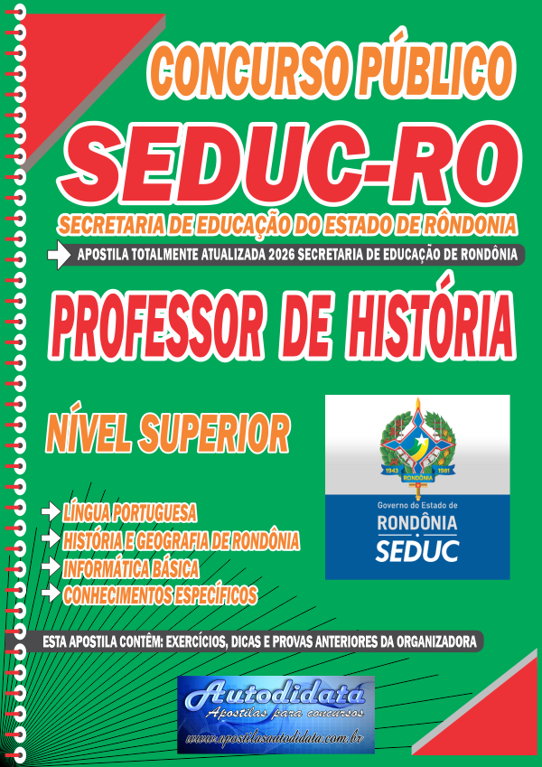 Capa de Apostila concurso SEDUC Rondônia 2026 – Professor de História