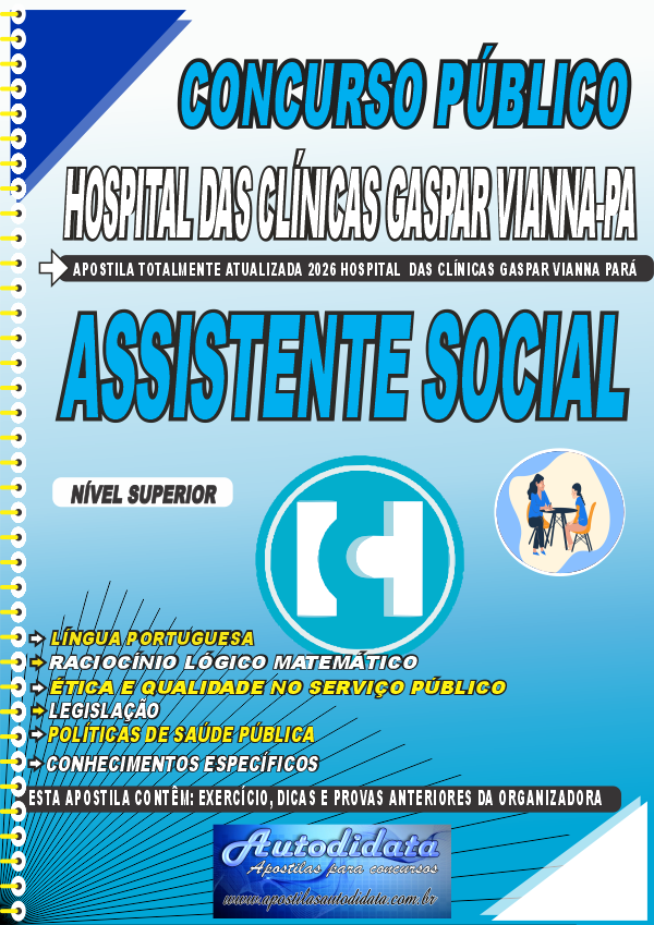 Capa de Apostila concurso FHCGV Hospital Gaspar Vianna 2026 Assistente Social