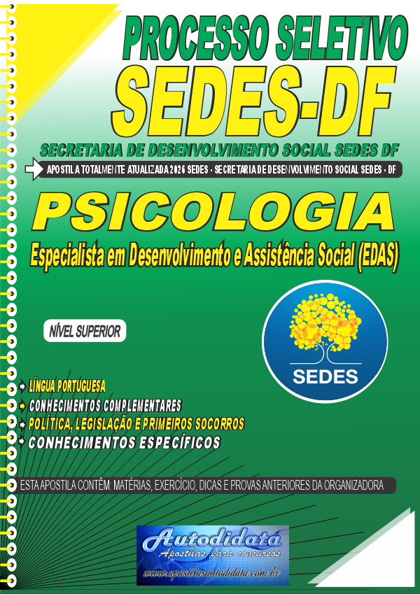 Capa de Apostila concurso Secretaria de Desenvolvimento Social do Distrito Federal SEDES DF 2026 Psicologia