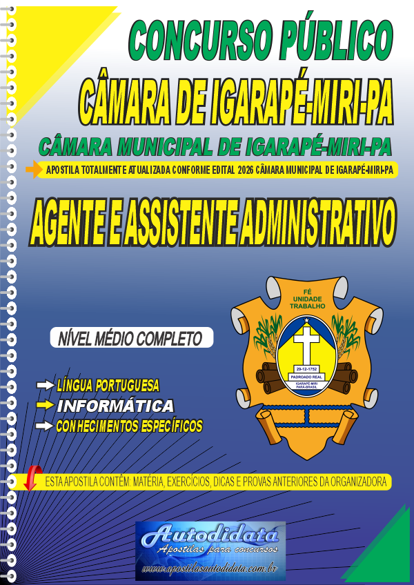 Capa de Apostila concurso Câmara Municipal de Iguarapé-Miri 2026 Agente Administrativo