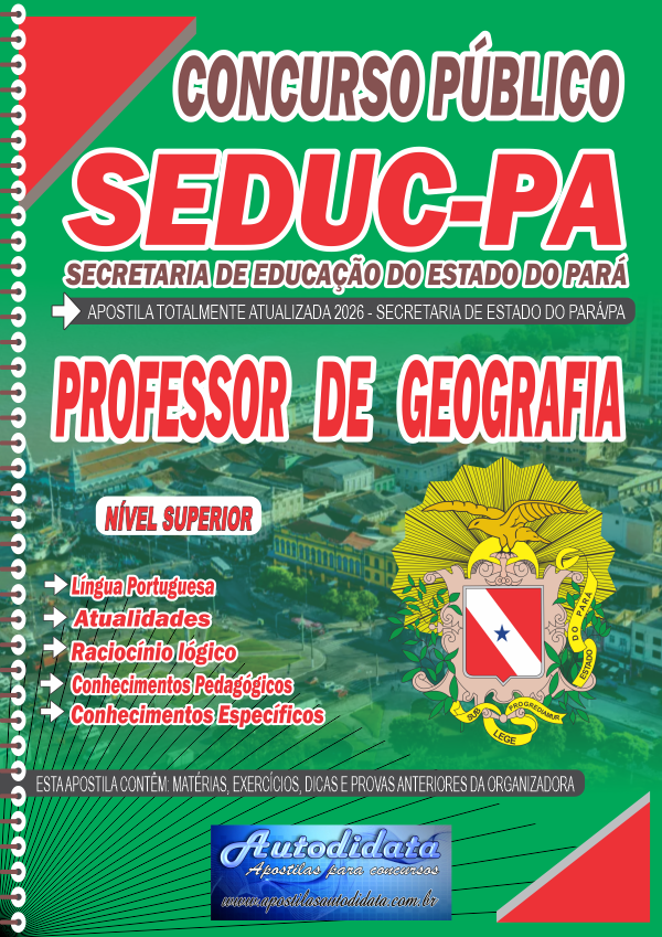 Capa de Apostila concurso da Seduc PA 2026 Secretaria Educação do Pará - Professor de Geografia