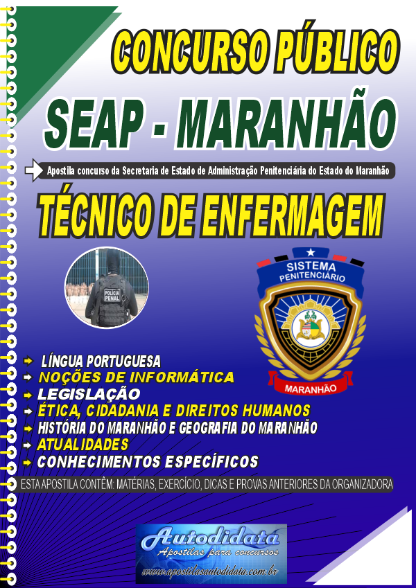 Capa de Apostila  concurso da SEAP MA 2026 – Técnico de Enfermagem