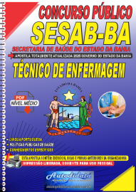 Apostila digital Processo Seletivo SECRETARIA DA SADE DO ESTADO DA BAHIA  SESAB 2025 - Tcnico de Enfermagem