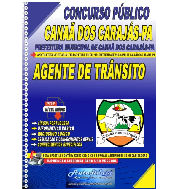 Apostila concurso de CANAA DOS CARAJAS PA 2024 AGENTE DE TRANSITO NOVO Apostila Digital Concurso Prefeitura de Canaã dos Carajás - PA 2024 Agente de Trânsito