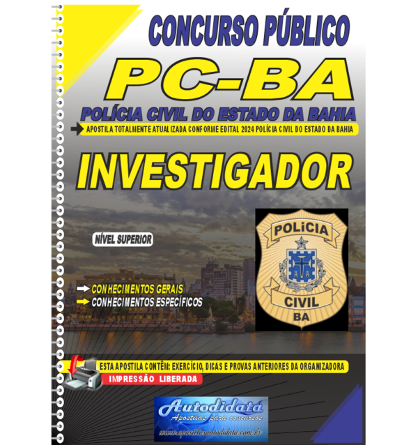 POLICIA CIVIL DA BAHIA novo impressa Apostila impressa concurso da PC-BA Polícia Civil da Bahia 2024 – Investigador