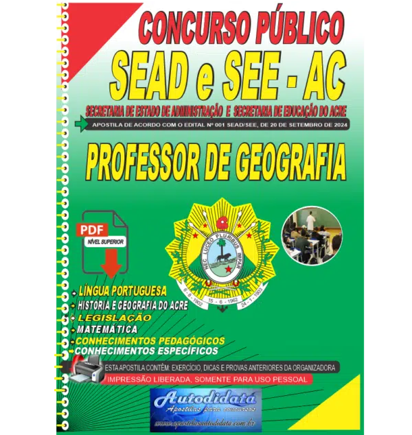 PROFESSOR DE GEOGRAFIA NOVO Apostila digital concurso da SEDUC-ACRE 2024 – Professor Geografia