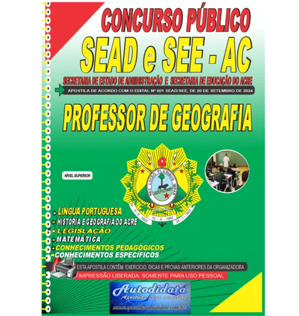 PROFESSOR DE GEOGRAFIA PNG NOVO Apostila impressa concurso da SEDUC-ACRE 2024 – Professor Geografia