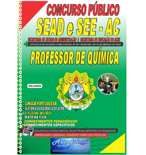 PROFESSOR DE QUIMICA NOVO 1 Apostila impressa concurso da SEDUC-ACRE 2024 – Professor de Educação Química