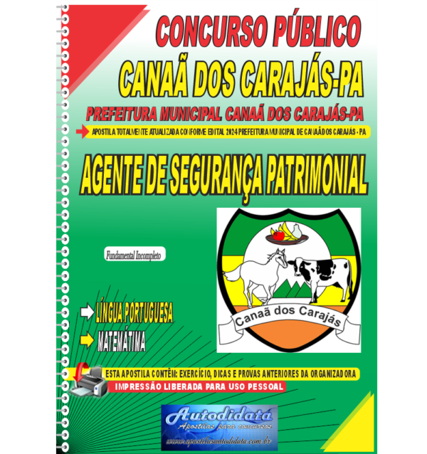 agente de seguranca patrimonial Apostila impressa Concurso de Canaã dos Carajás – PA 2024 Agente de Serviços de Segurança Patrimonial