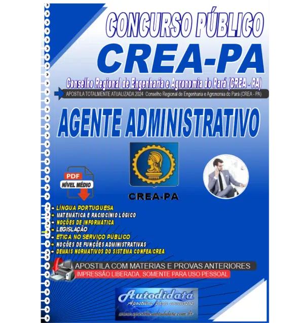 AGENTE ADMINISTRATIVO CREA NOVO Apostila digital concurso do CREA-PA 2024 - Agente Administrativo