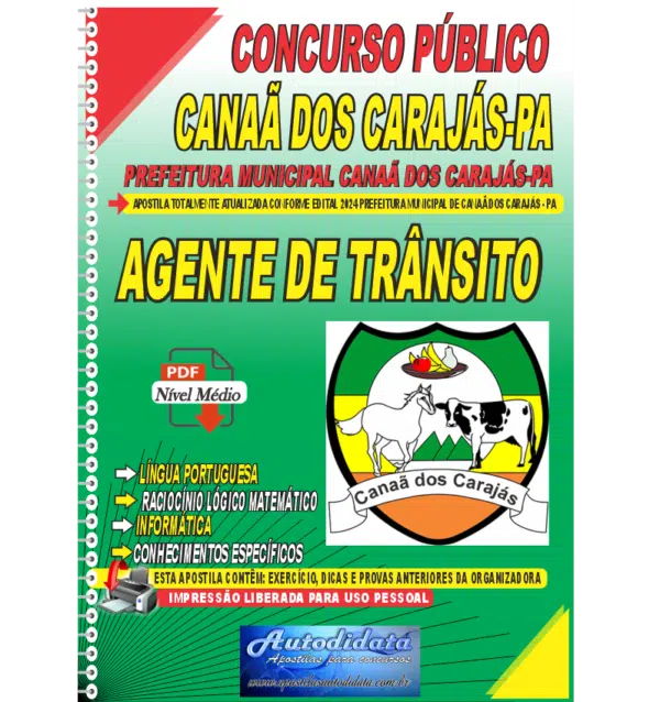 Apostila concurso de CANAA DOS CARAJAS PA 2024 AGENTE DE TRANSITO NOVO DE NOVO Apostila digital Concurso de Canaã dos Carajás – PA 2024 Guarda de Trânsito