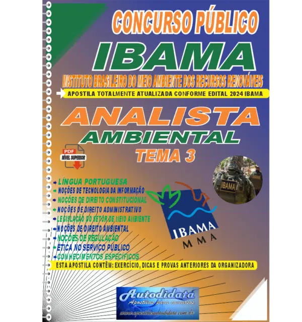 Apostila impressa IBAMA TEMA 3 ANALISTA AMBIENTAL novo Apostila digital concurso do IBAMA 2024 - Analista Ambiental TEMA 3